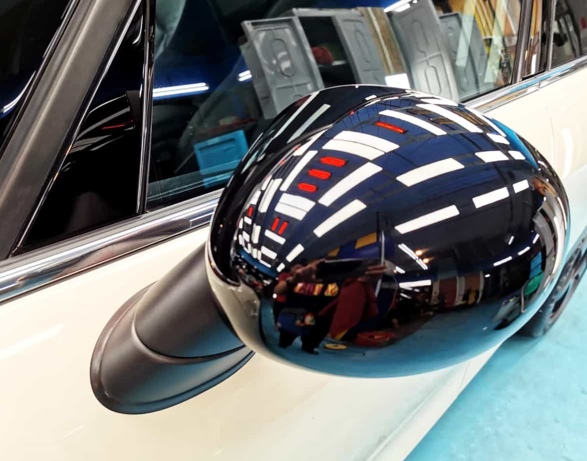 Front three-quarter view of the Cooper S after coating.