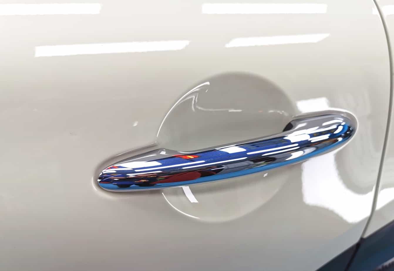 Rear quarter of the Cooper S, glossy and protected.