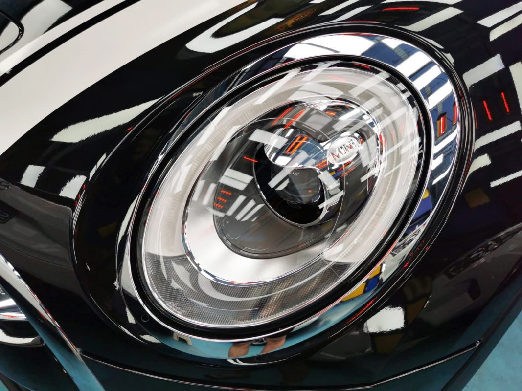 The Cooper's coated paintwork showing clean reflections.