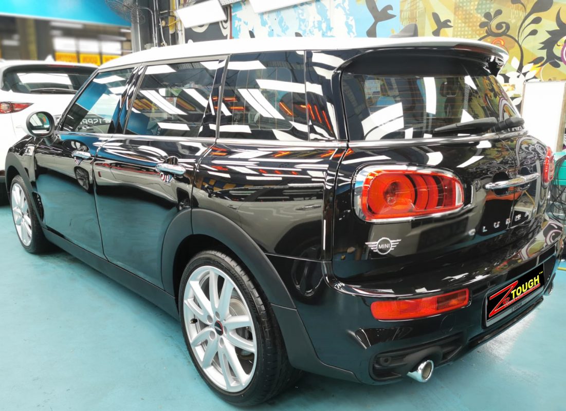 Rear quarter of the Cooper, glossy and protected.