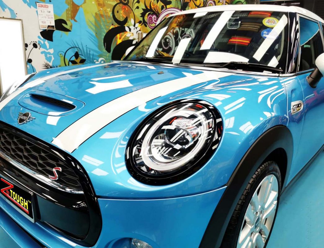 The MINI Cooper from a side angle after the titanium coating.