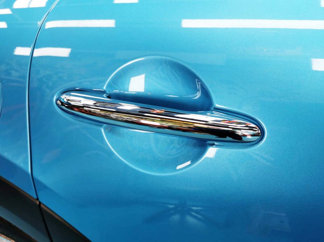Front three-quarter view of the MINI Cooper after coating.