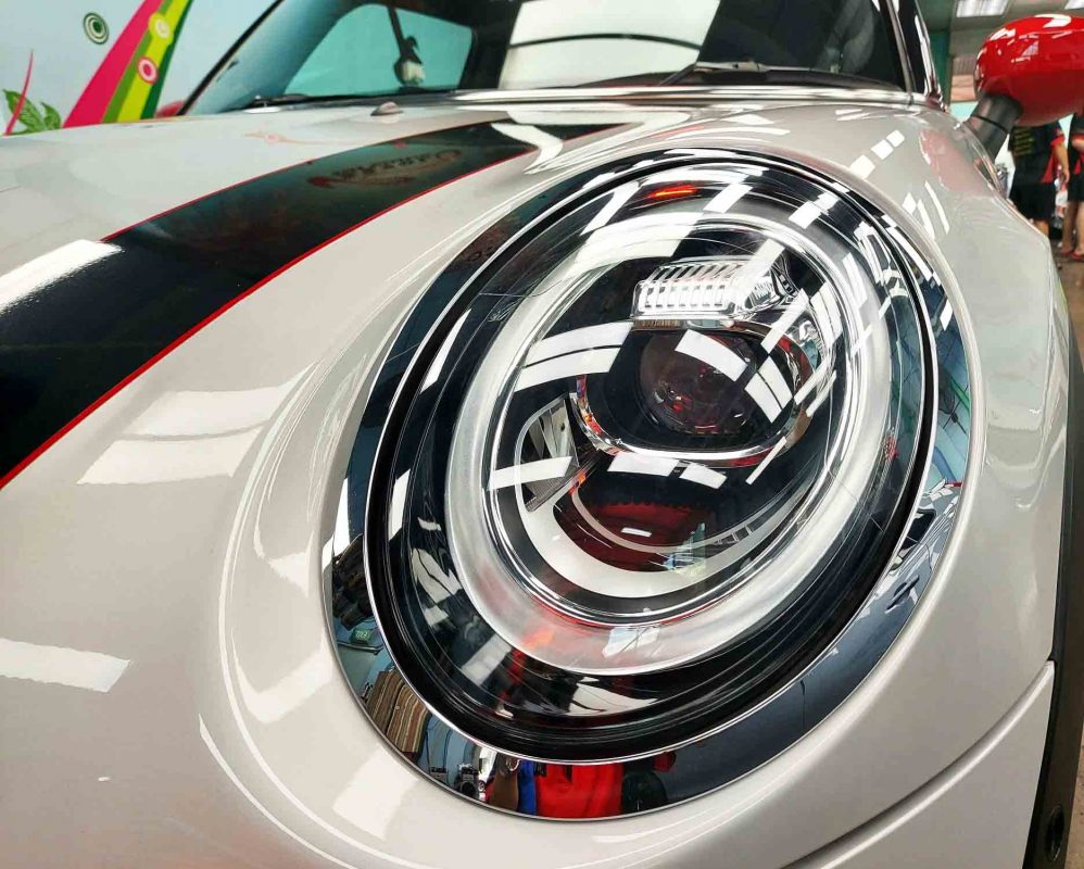 The JCW's coated paintwork showing clean reflections.