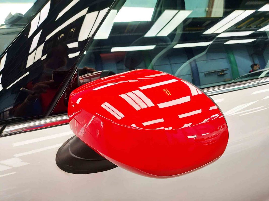Side panel of the MINI JCW with the ceramic finish locked in.
