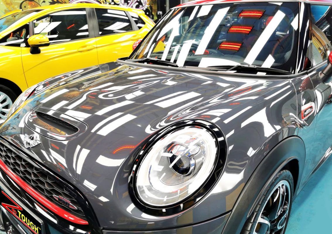 The MINI John Cooper from a side angle after the ceramic coating.