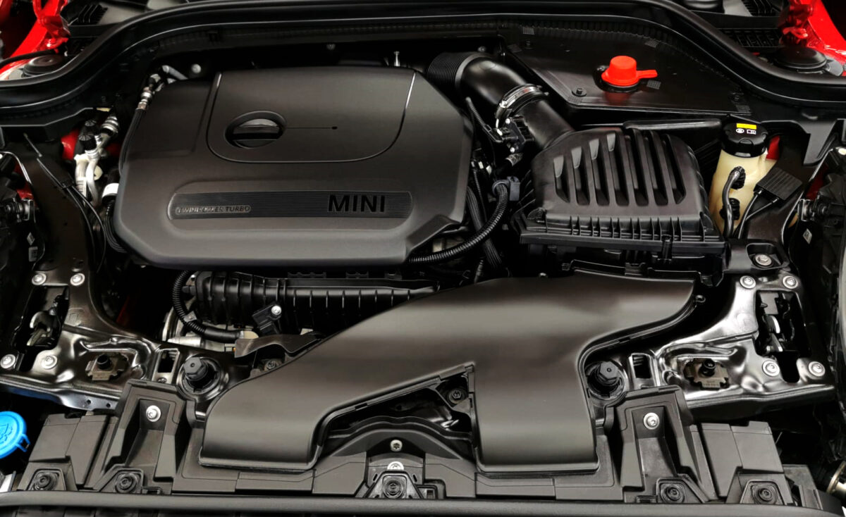 Front three-quarter view of the MINI One, freshly coated.