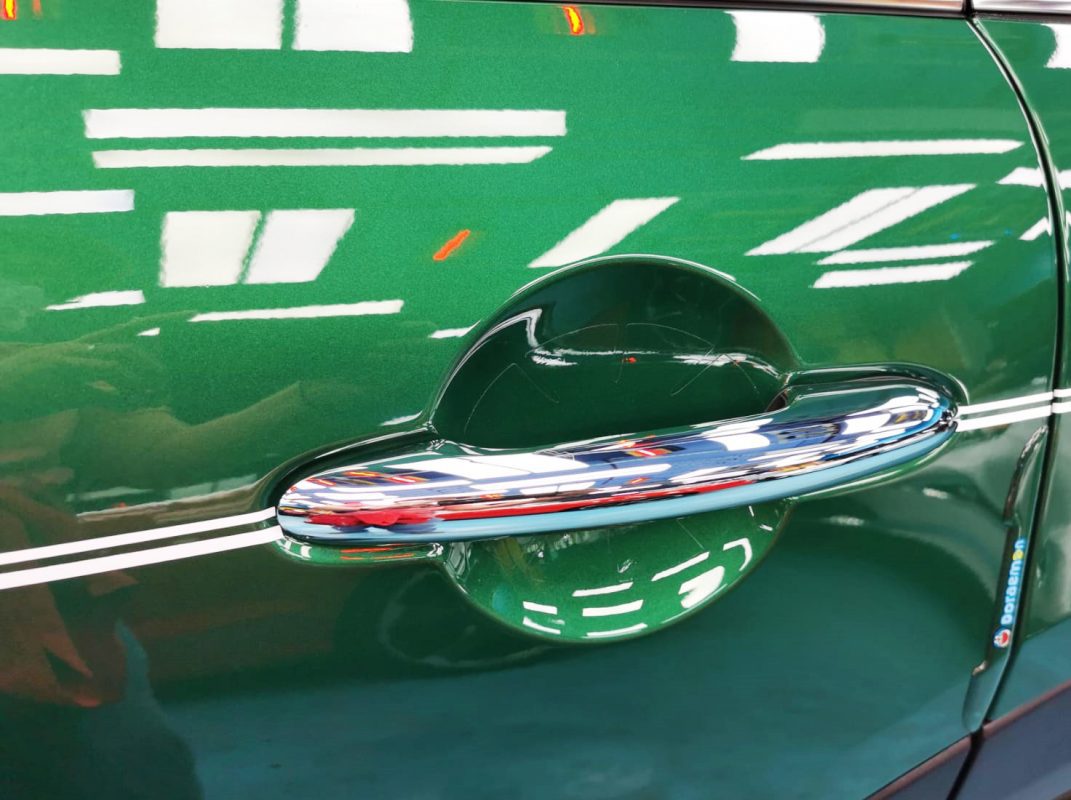 Front three-quarter view of the MINI One after coating.