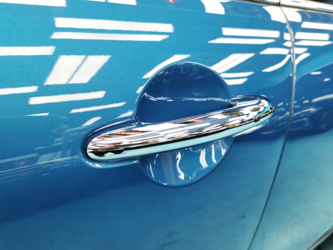 Front three-quarter view of the MINI One after coating.