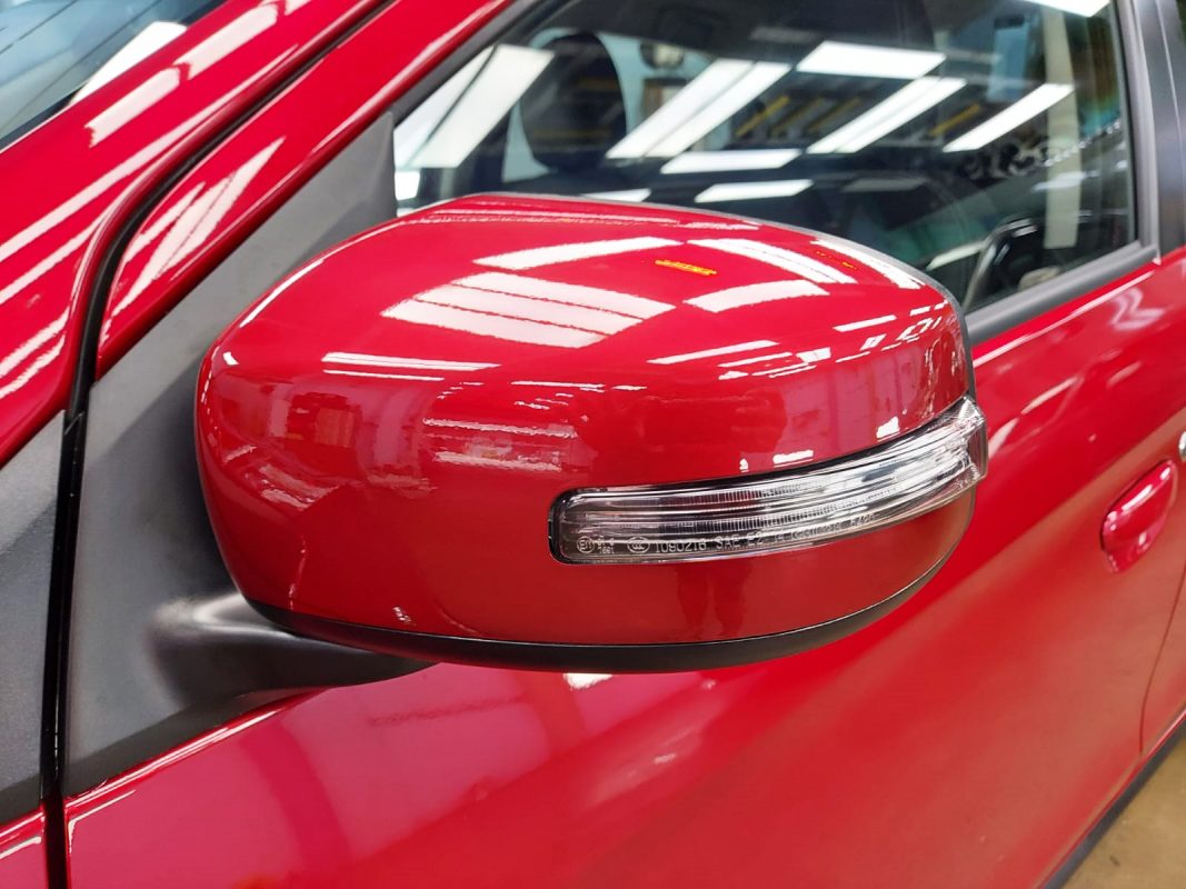 Side panel of the Mitsubishi Attrage with the ceramic finish locked in.