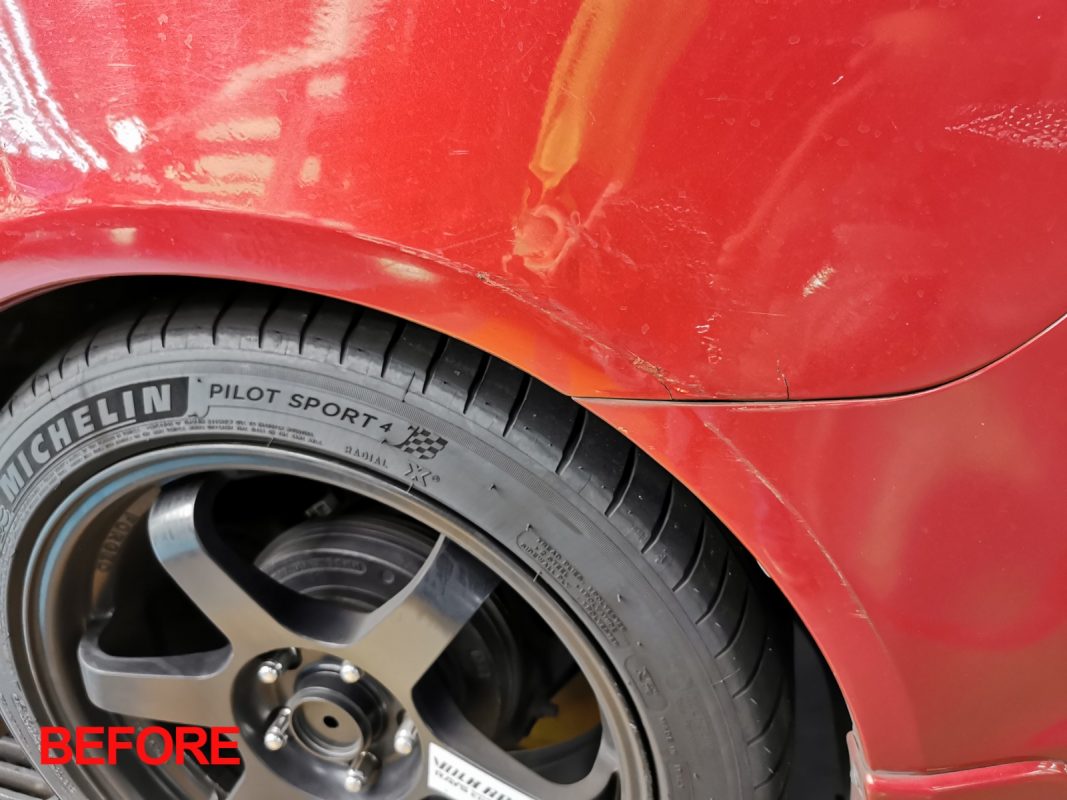 The Mitsubishi Lancer after the full respray.