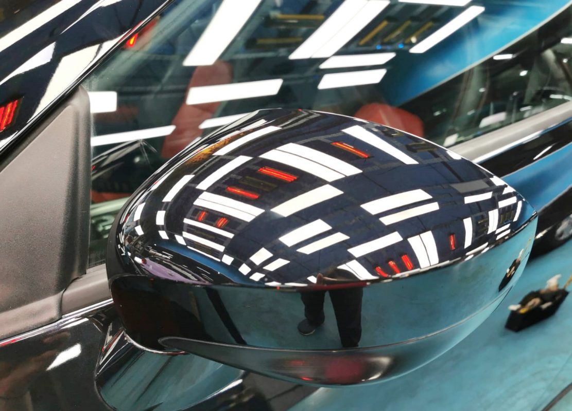 Side panel of the Nissan GT-R with the ceramic finish locked in.
