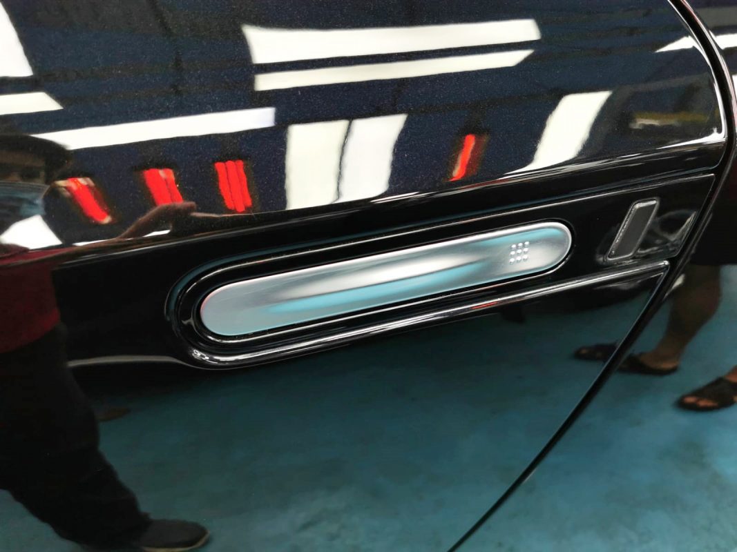 Front three-quarter view of the Nissan GT-R after coating.