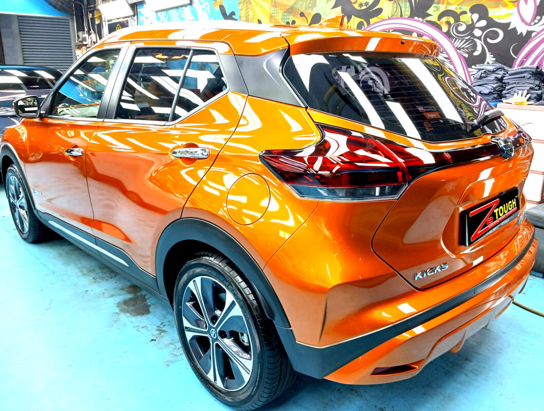 Rear quarter of the Nissan Kicks, glossy and protected.