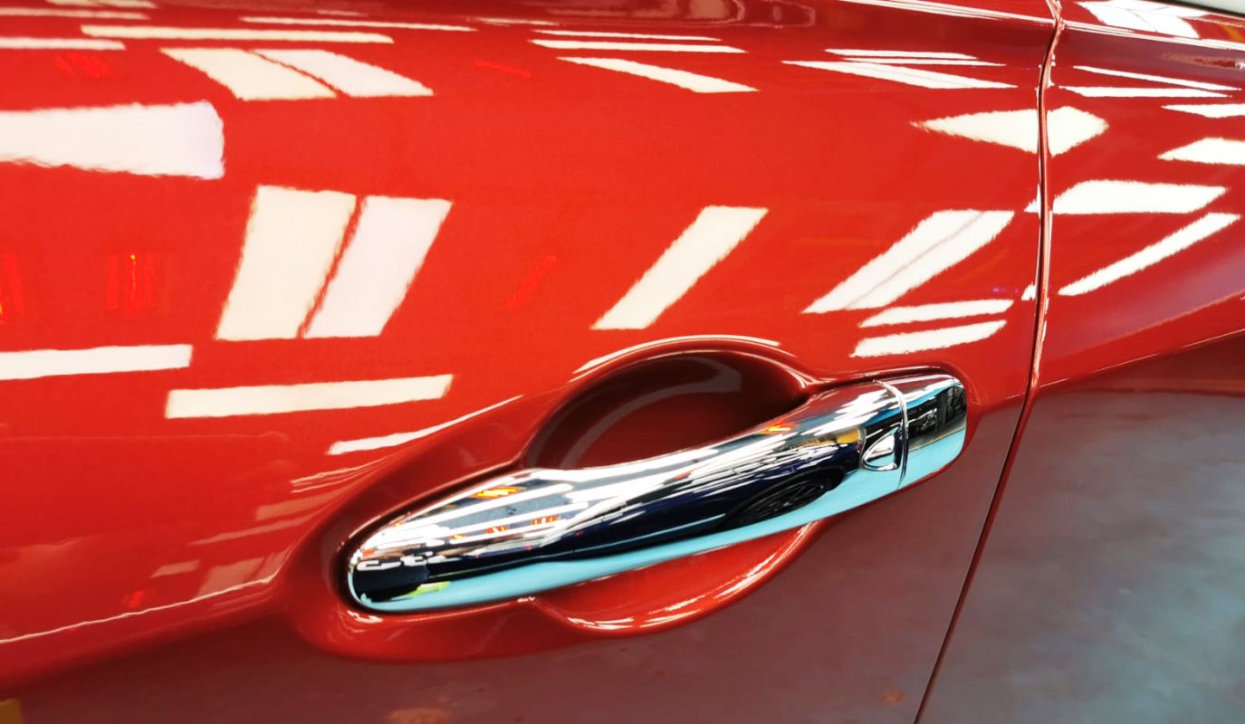 Front three-quarter view of the Nissan Kicks after coating.