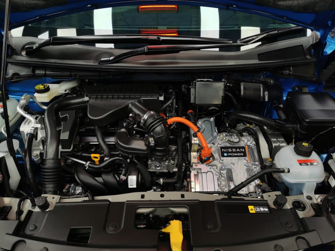 Front three-quarter view of the Nissan Note E-Power, freshly coated.