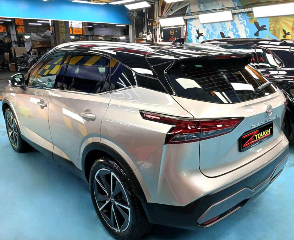 Rear quarter of the Nissan Qashqai, glossy and protected.