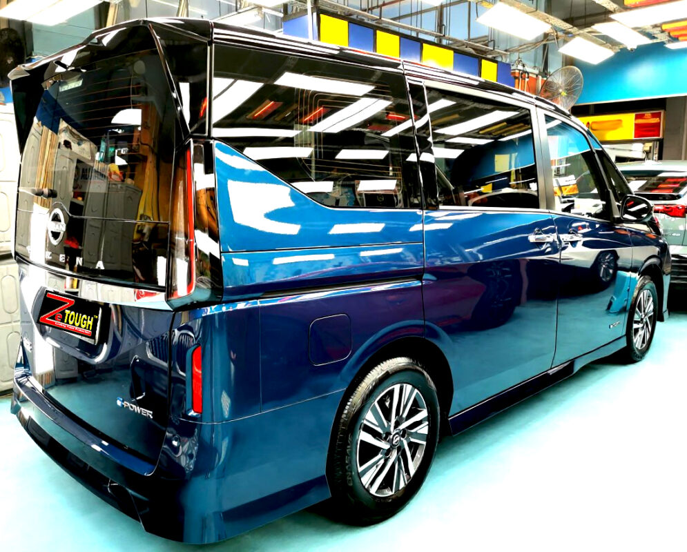 Rear quarter of the Nissan Serena, glossy and protected.