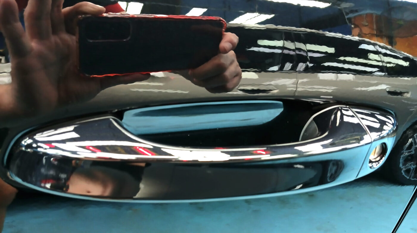 Side panel of the 408 with the titanium finish locked in.
