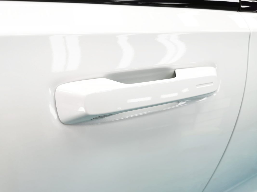 Front three-quarter view of the Polestar 2 after coating.