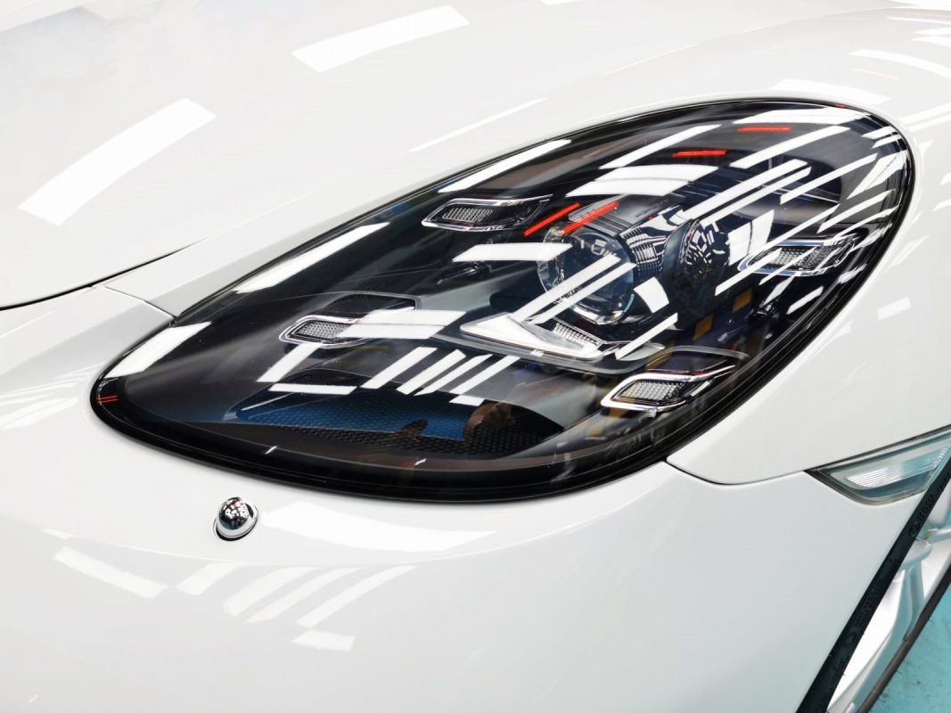 The Cayman's coated paintwork showing clean reflections.