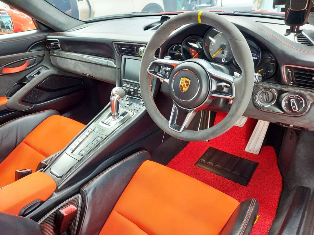 The 911 GT3 RS parked in the workshop, freshly coated.