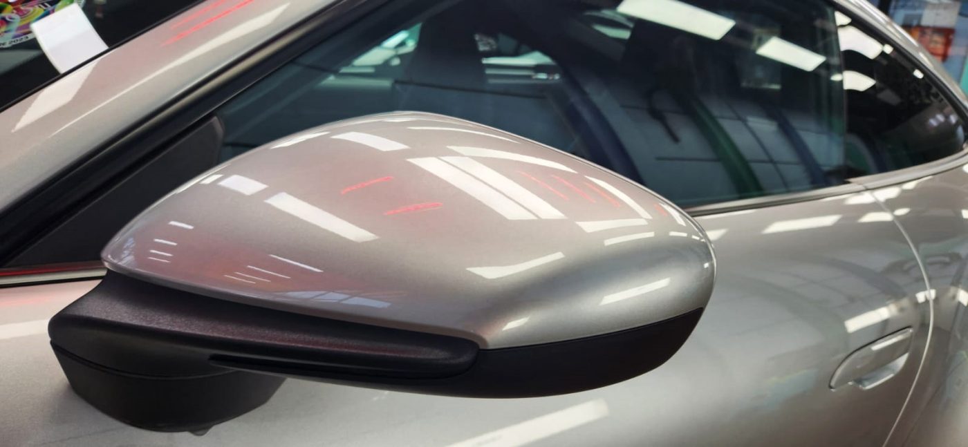 Side panel of the 911 Panamera with the ceramic finish locked in.