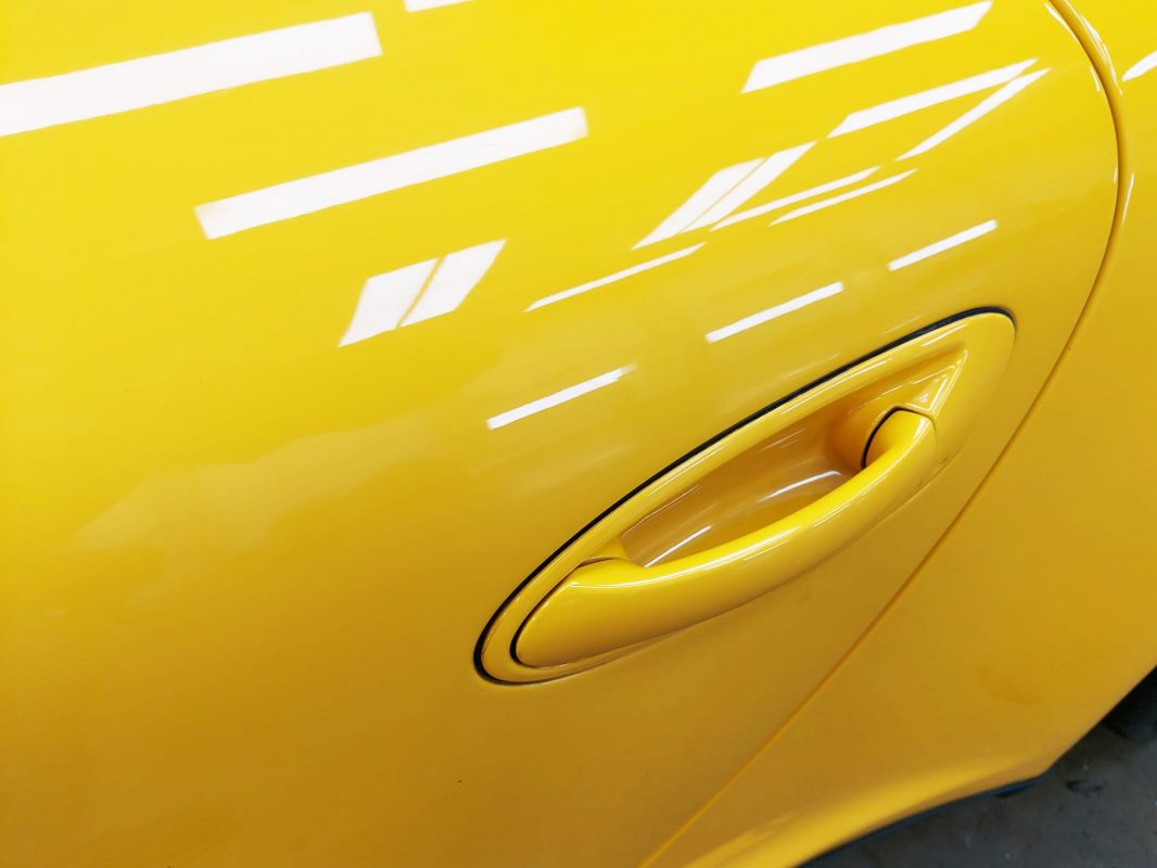 Front three-quarter view of the Porsche 911 Targa after coating.