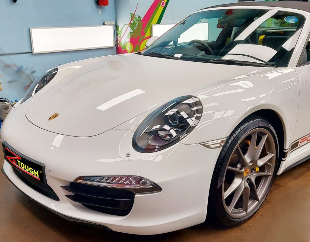 The Porsche 911 Targa from a side angle after the titanium coating.