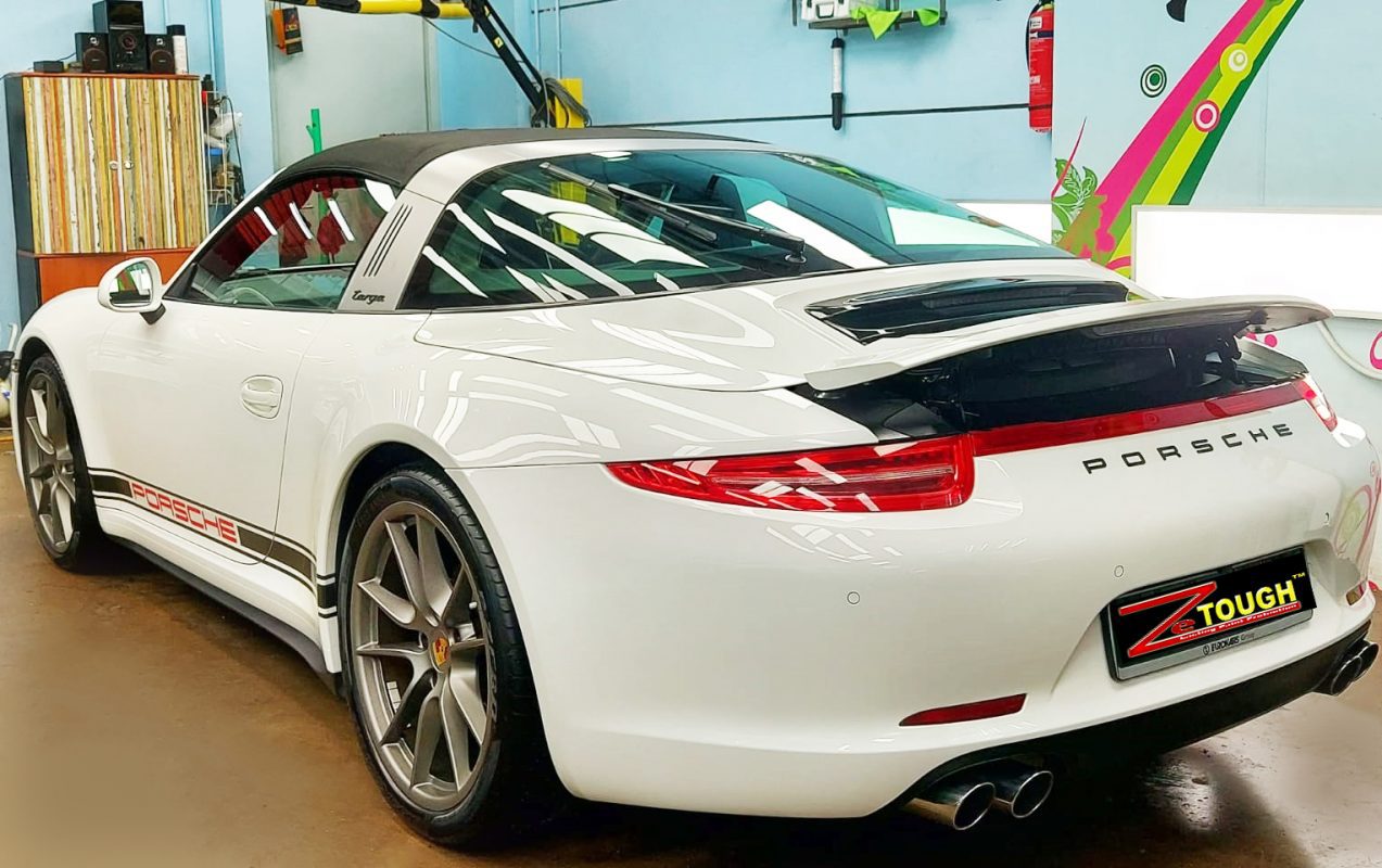 Front three-quarter view of the Porsche 911 Targa after coating.