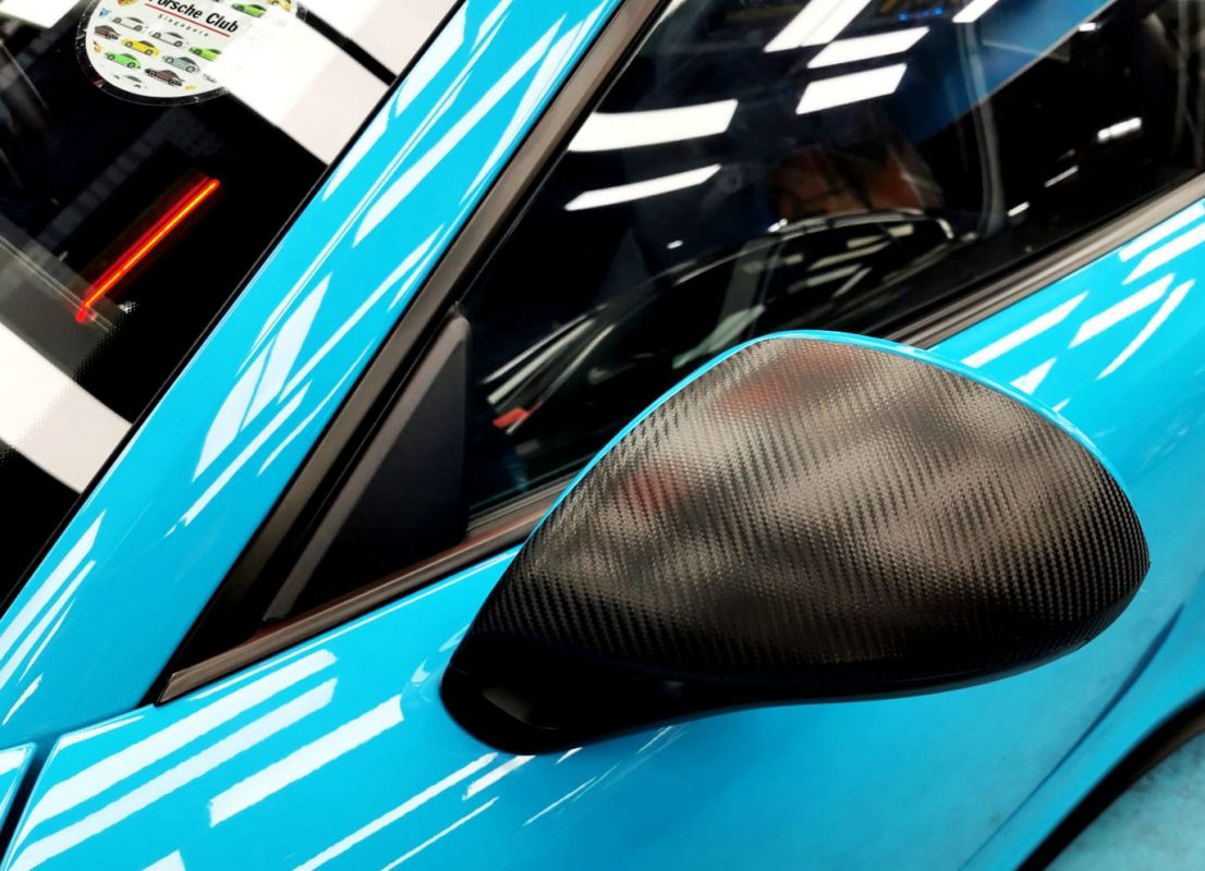Front three-quarter view of the Porsche 911 after coating.