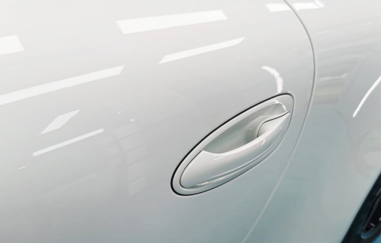 Front three-quarter view of the Porsche 911 after coating.