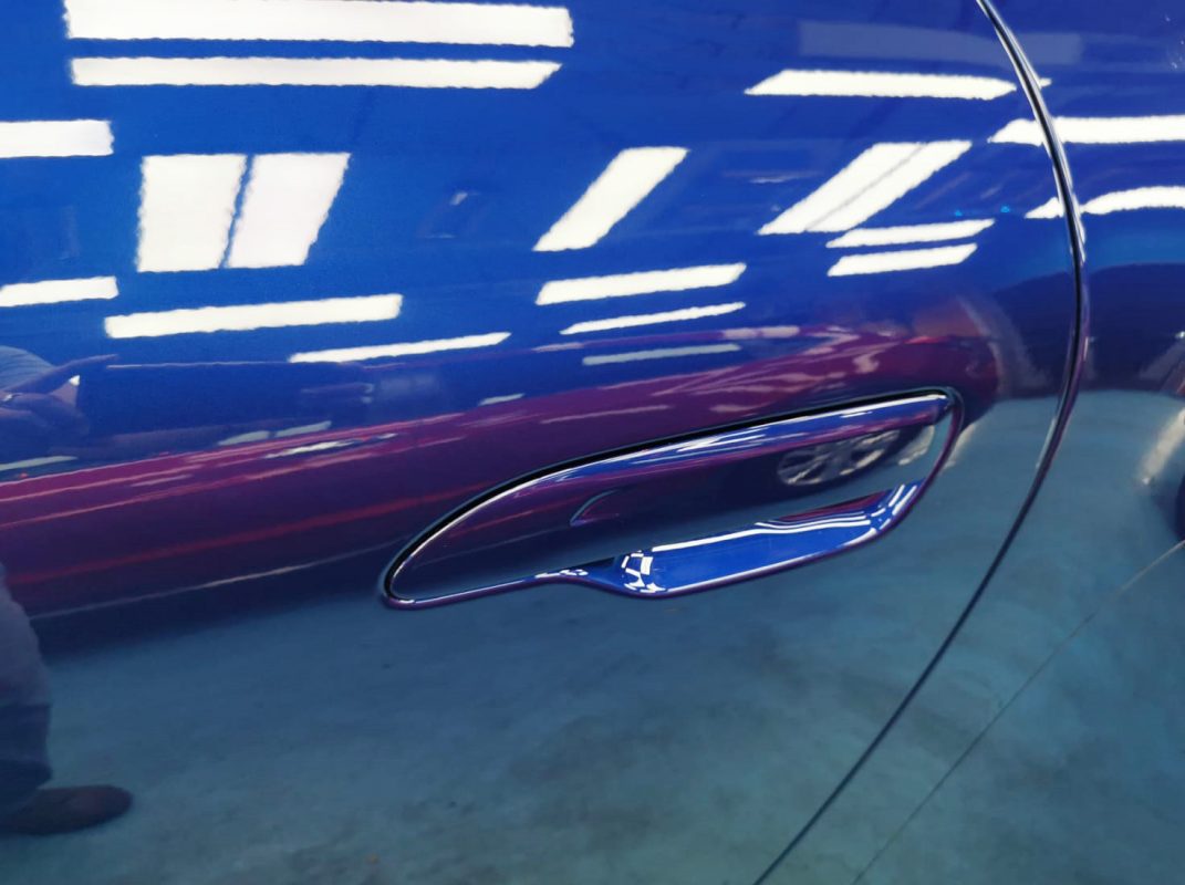 Front three-quarter view of the Porsche 992 Cabriolet after coating.