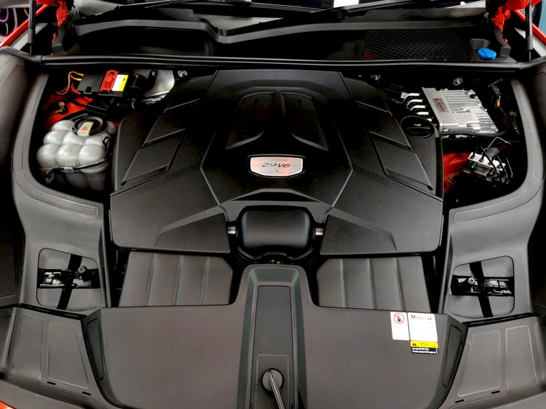 Front three-quarter view of the Porsche Cayenne, sealed and protected.