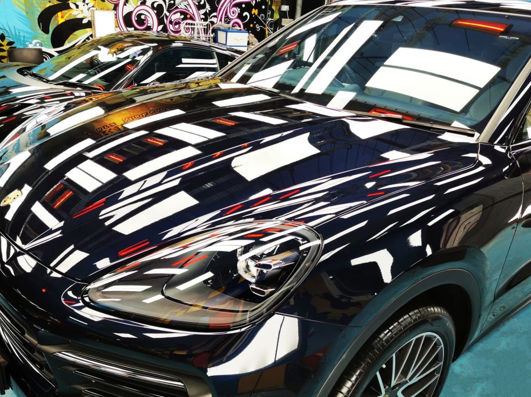 The Porsche Cayenne from a side angle after the titanium coating.