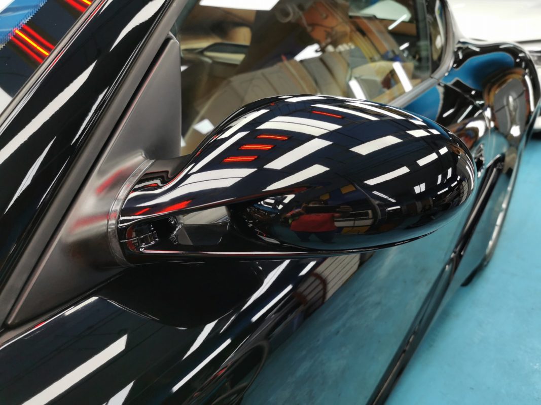 A finished detail of the resprayed Cayman.
