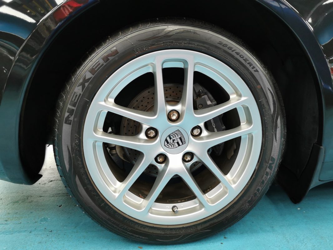 The Porsche Cayman ready for collection after the respray.