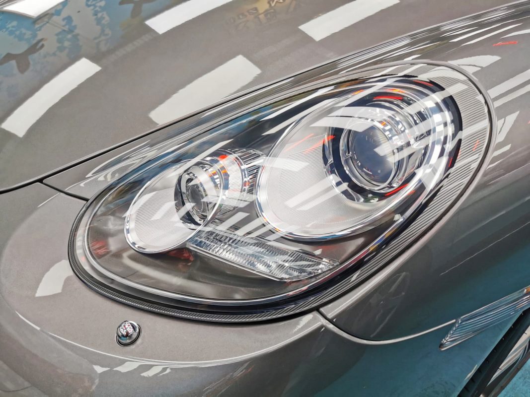 The Cayman's coated paintwork showing clean reflections.