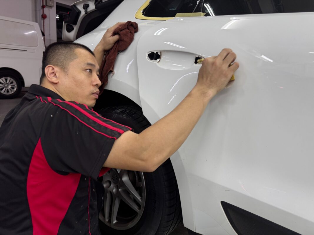 The body surface being examined and scratches repaired.
