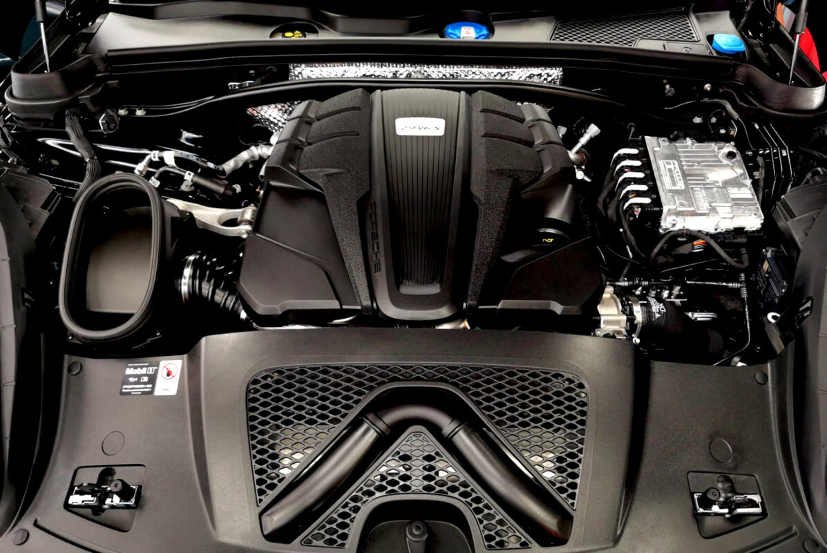 Front three-quarter view of the Porsche Macan S, sealed and protected.