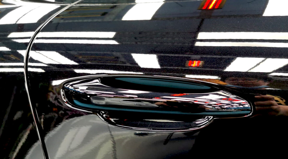The Macan S parked in the workshop, freshly coated.