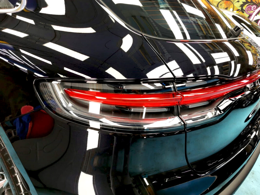 Close detail of the Macan S's coated bodywork.