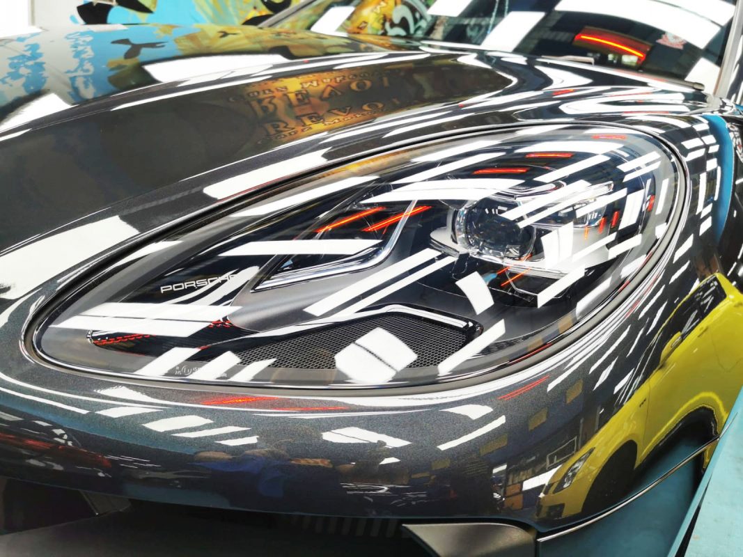 The Macan S's coated paintwork showing clean reflections.