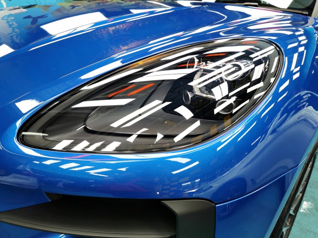 The Macan S's coated paintwork showing clean reflections.