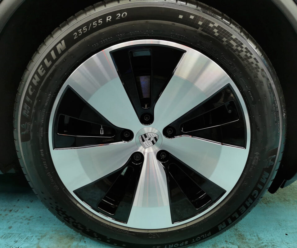 Close detail of the Macan 4's coated bodywork.