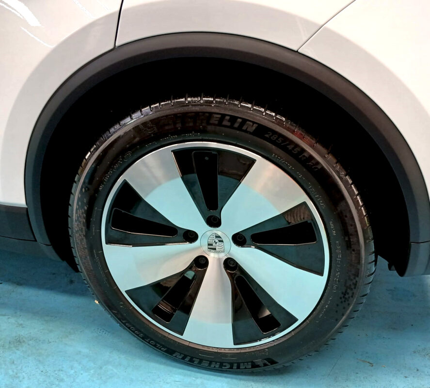 Close detail of the Macan's coated bodywork.