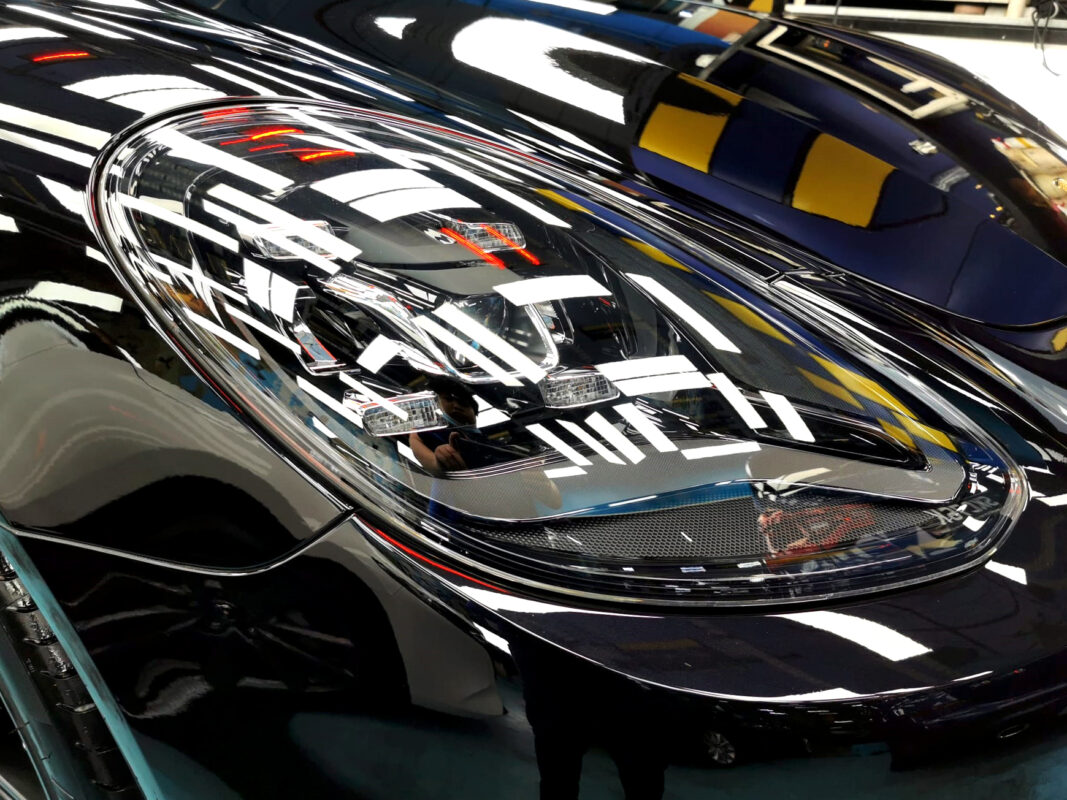 The Panamera 4's coated paintwork holding clean reflections.