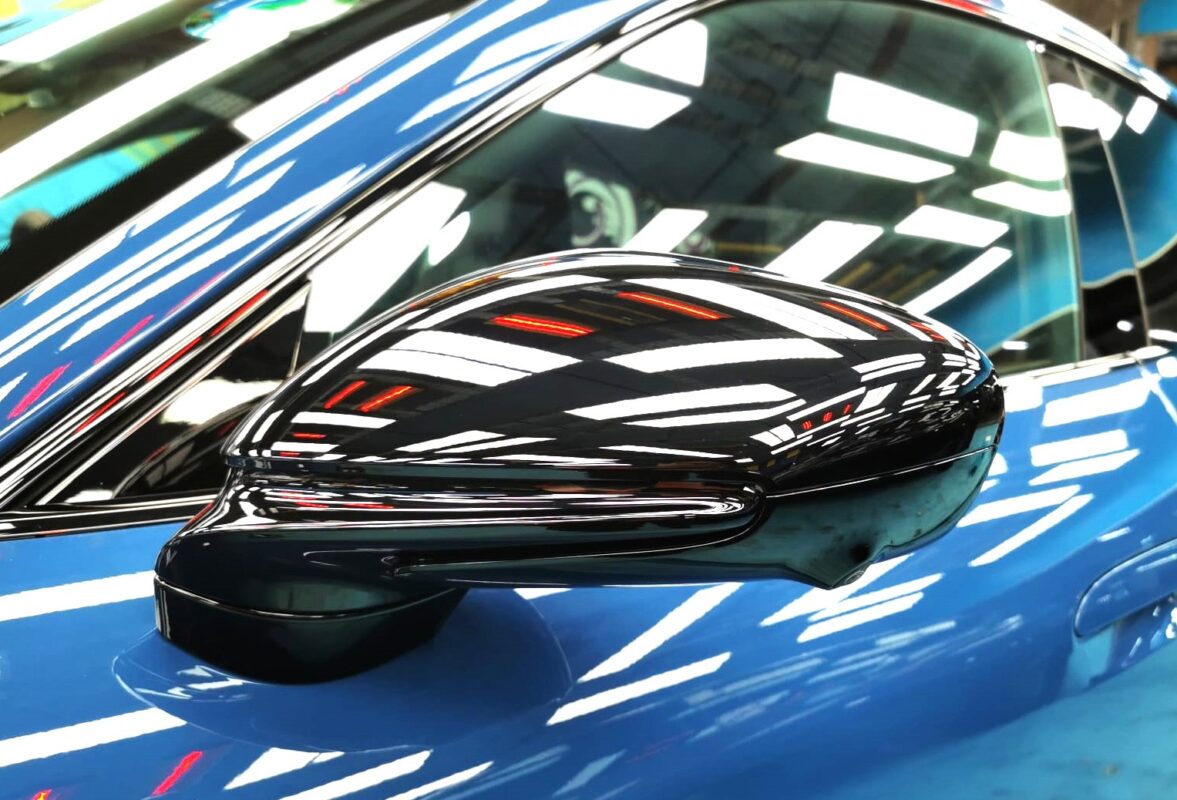 Detailed exterior of the Porsche Taycan.