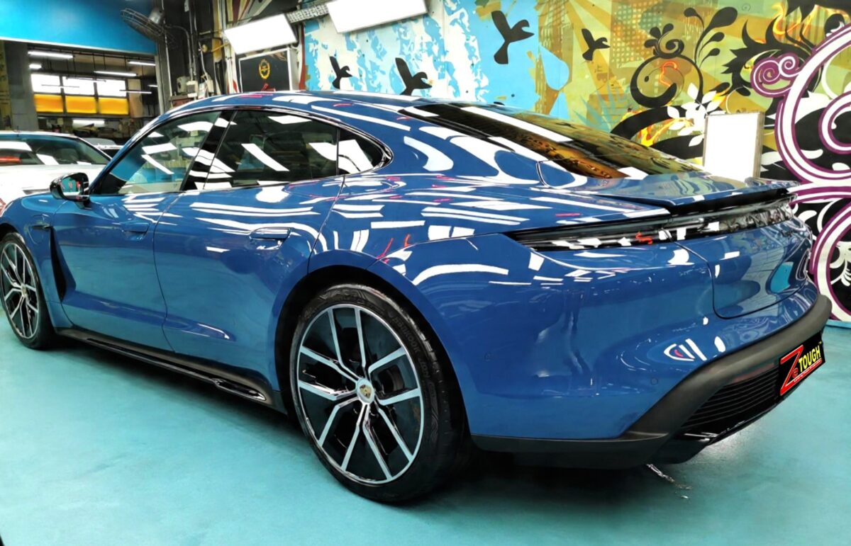 The Porsche Taycan after its ZeTough coating.