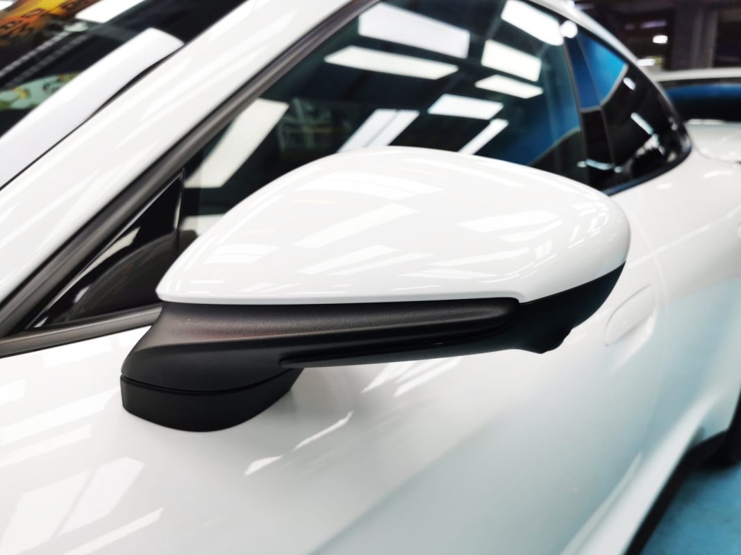 Side panel of the Porsche Taycan with the ceramic finish locked in.
