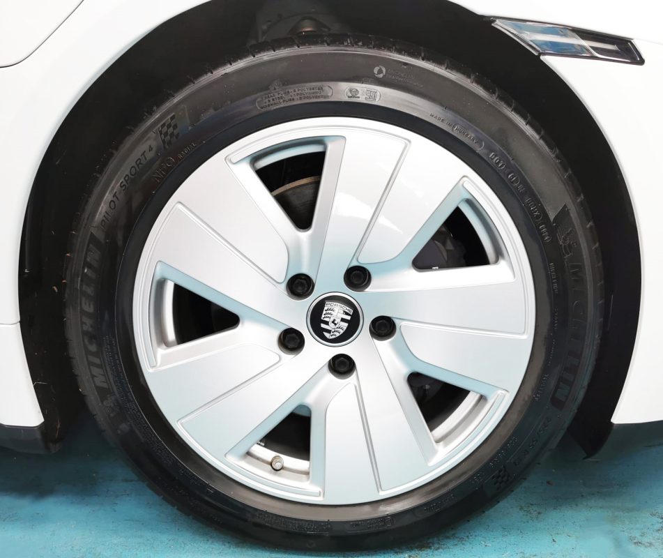 The Porsche Taycan, finished and ready for collection.